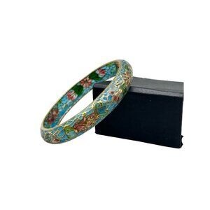 Vintage Plique A Jour Bangle Bracelet Older Delicate Colorful Blue Tones Bangle
